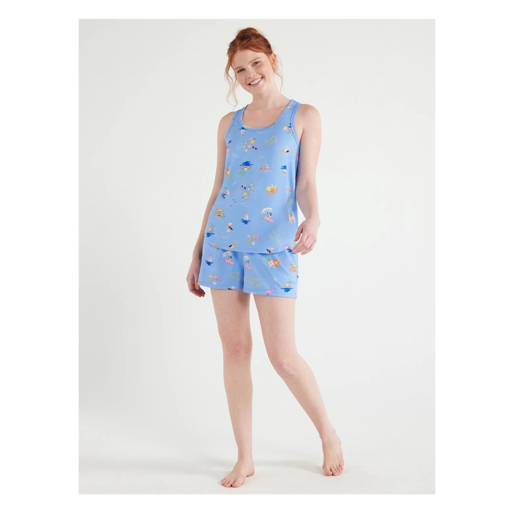 Joyspun Women's Print Tank Top and Shorts Pajama set, color: Peri swim AOP
